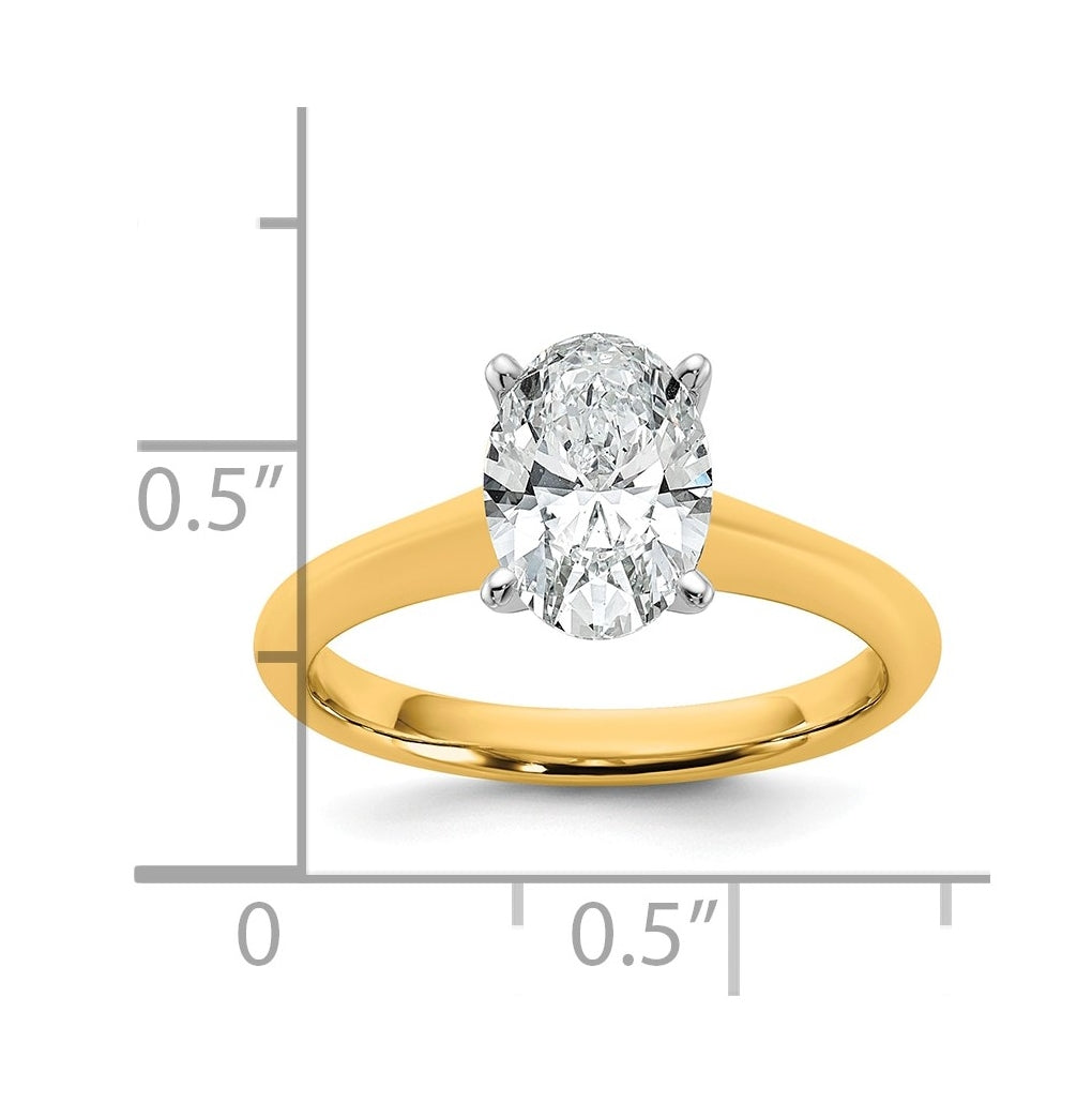14k Two-Tone Gold 2ct Cert Lab Grown Diamond VS+ F+ Oval 8X Complete Solitaire Ring Size 5 – Elegant Jewelry Gift for Birthday, Anniversary, Engagement, Wedding