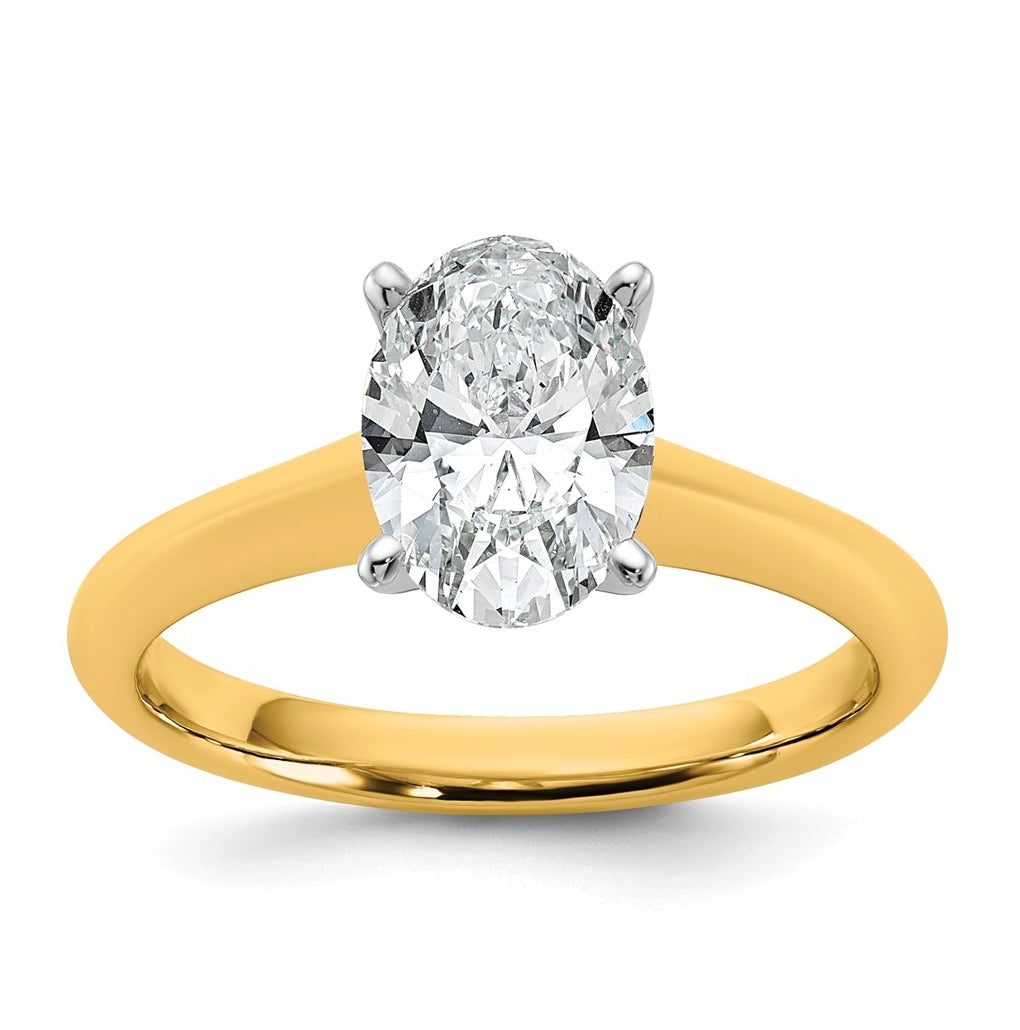 14k Two-Tone Gold 2ct Cert Lab Grown Diamond VS+ F+ Oval 8X Complete Solitaire Ring Size 5 – Elegant Jewelry Gift for Birthday, Anniversary, Engagement, Wedding