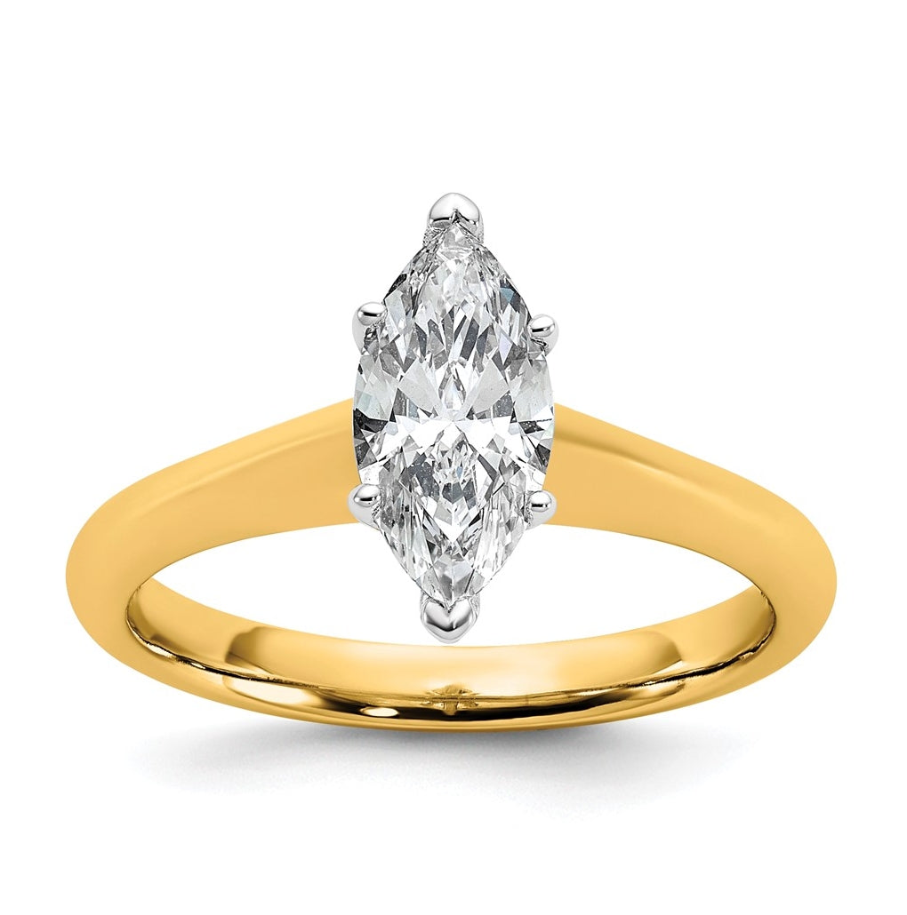 14k Two-Tone Gold 2ct Cert Lab Grown Diamond VS+ F+ Marquise 8X Complete Solitaire Ring Size 5 – Elegant Jewelry Gift for Birthday, Anniversary, Engagement, Wedding