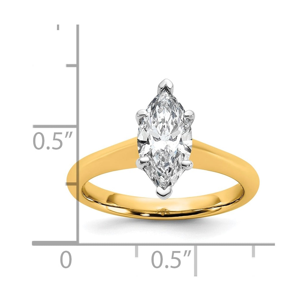 14k Two-Tone Gold 2ct Cert Lab Grown Diamond VS+ F+ Marquise 8X Complete Solitaire Ring Size 5 – Elegant Jewelry Gift for Birthday, Anniversary, Engagement, Wedding