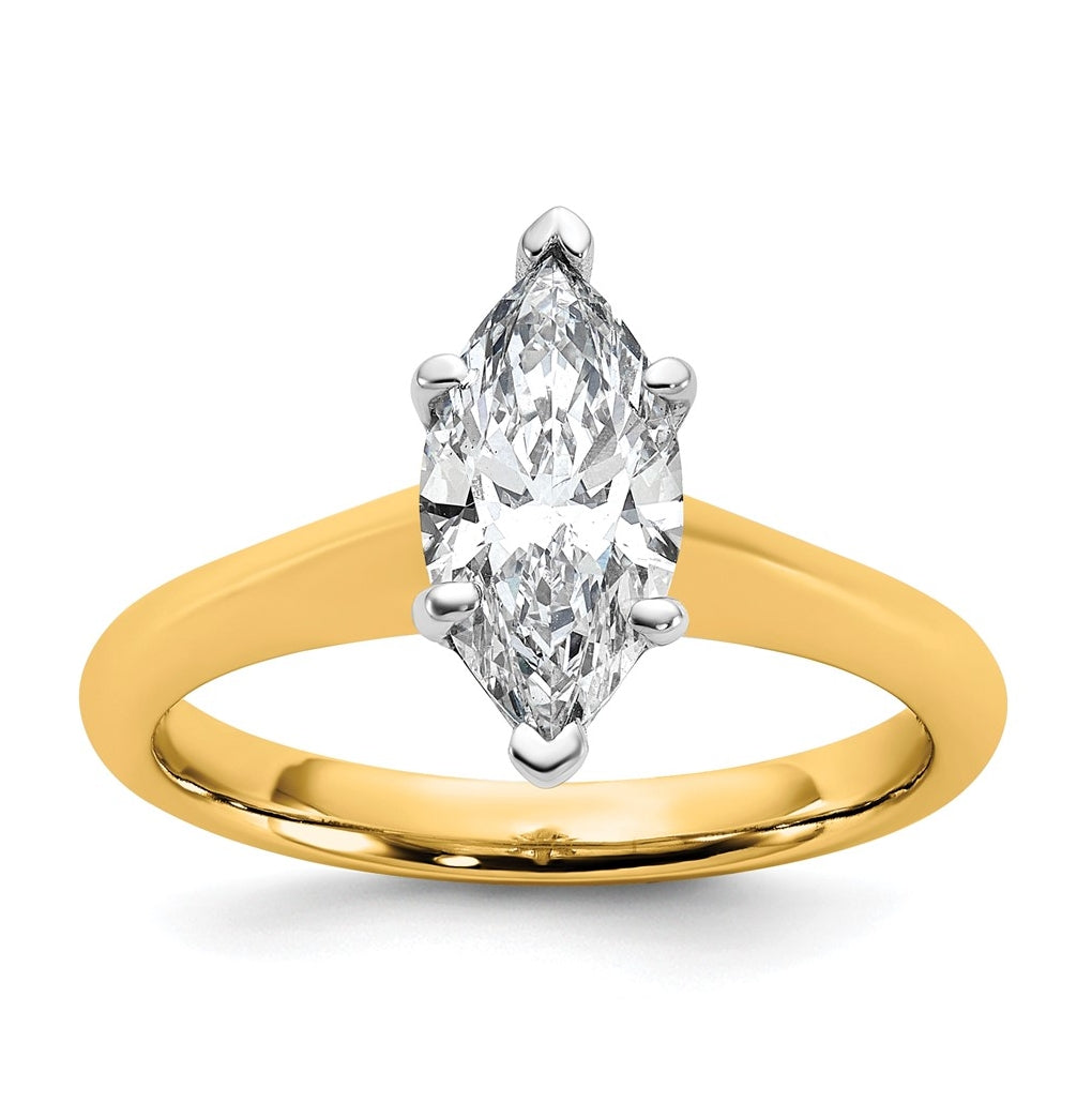 14k Two-Tone Gold 2ct Cert Lab Grown Diamond VS+ F+ Marquise 8X Complete Solitaire Ring Size 5 – Elegant Jewelry Gift for Birthday, Anniversary, Engagement, Wedding