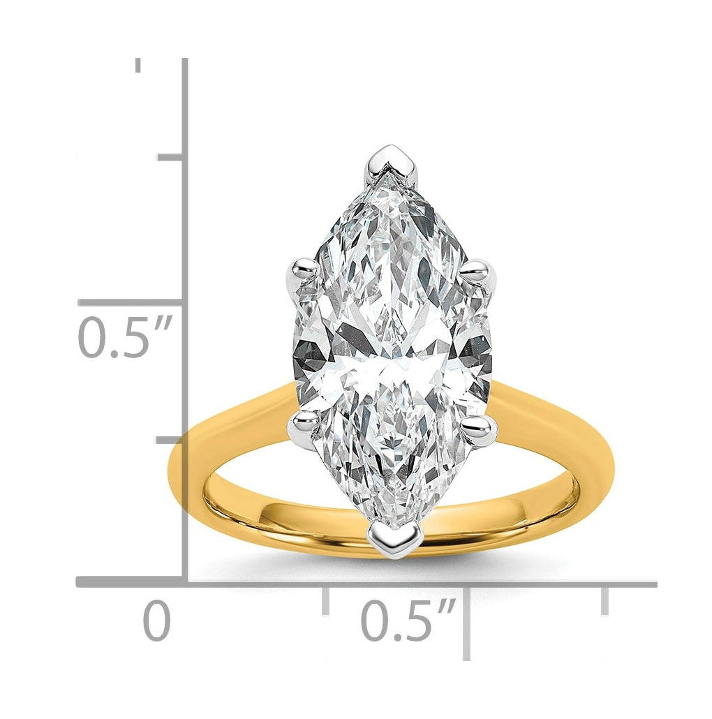 14k Two-Tone Gold 2ct Cert Lab Grown Diamond VS+ F+ Marquise 8X Complete Solitaire Ring Size 5 – Elegant Jewelry Gift for Birthday, Anniversary, Engagement, Wedding
