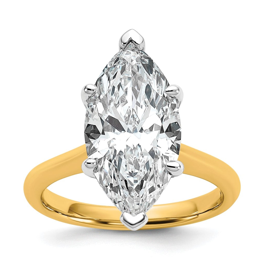 14k Two-Tone Gold 2ct Cert Lab Grown Diamond VS+ F+ Marquise 8X Complete Solitaire Ring Size 5 – Elegant Jewelry Gift for Birthday, Anniversary, Engagement, Wedding