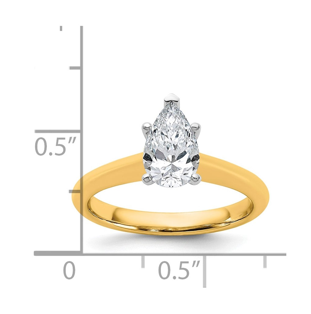 14k Two-Tone Gold 2ct Cert Lab Grown Diamond VS+ F+ Pear 8X Complete Solitaire Ring Size 5 – Elegant Jewelry Gift for Birthday, Anniversary, Engagement, Wedding