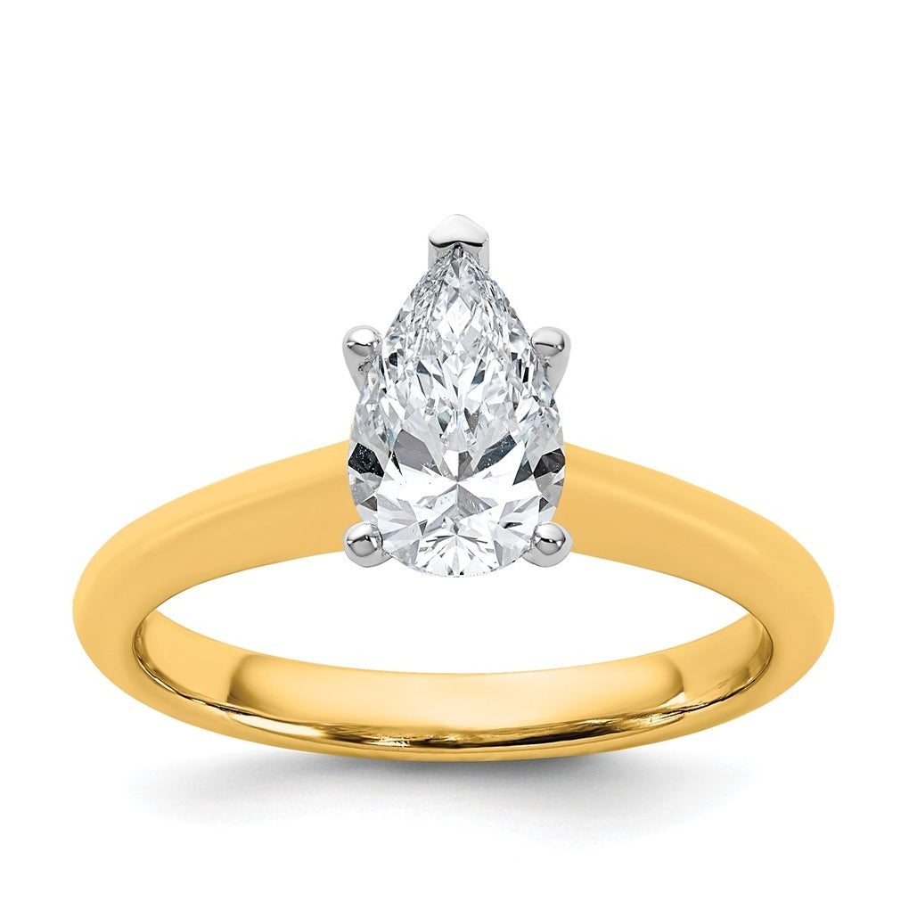 14k Two-Tone Gold 2ct Cert Lab Grown Diamond VS+ F+ Pear 8X Complete Solitaire Ring Size 5 – Elegant Jewelry Gift for Birthday, Anniversary, Engagement, Wedding