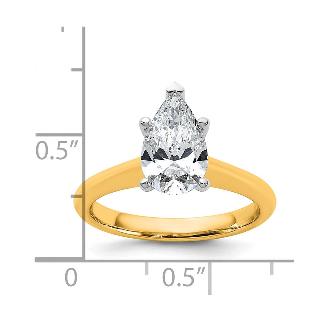 14k Two-Tone Gold 2ct Cert Lab Grown Diamond VS+ F+ Pear 8X Complete Solitaire Ring Size 5 – Elegant Jewelry Gift for Birthday, Anniversary, Engagement, Wedding