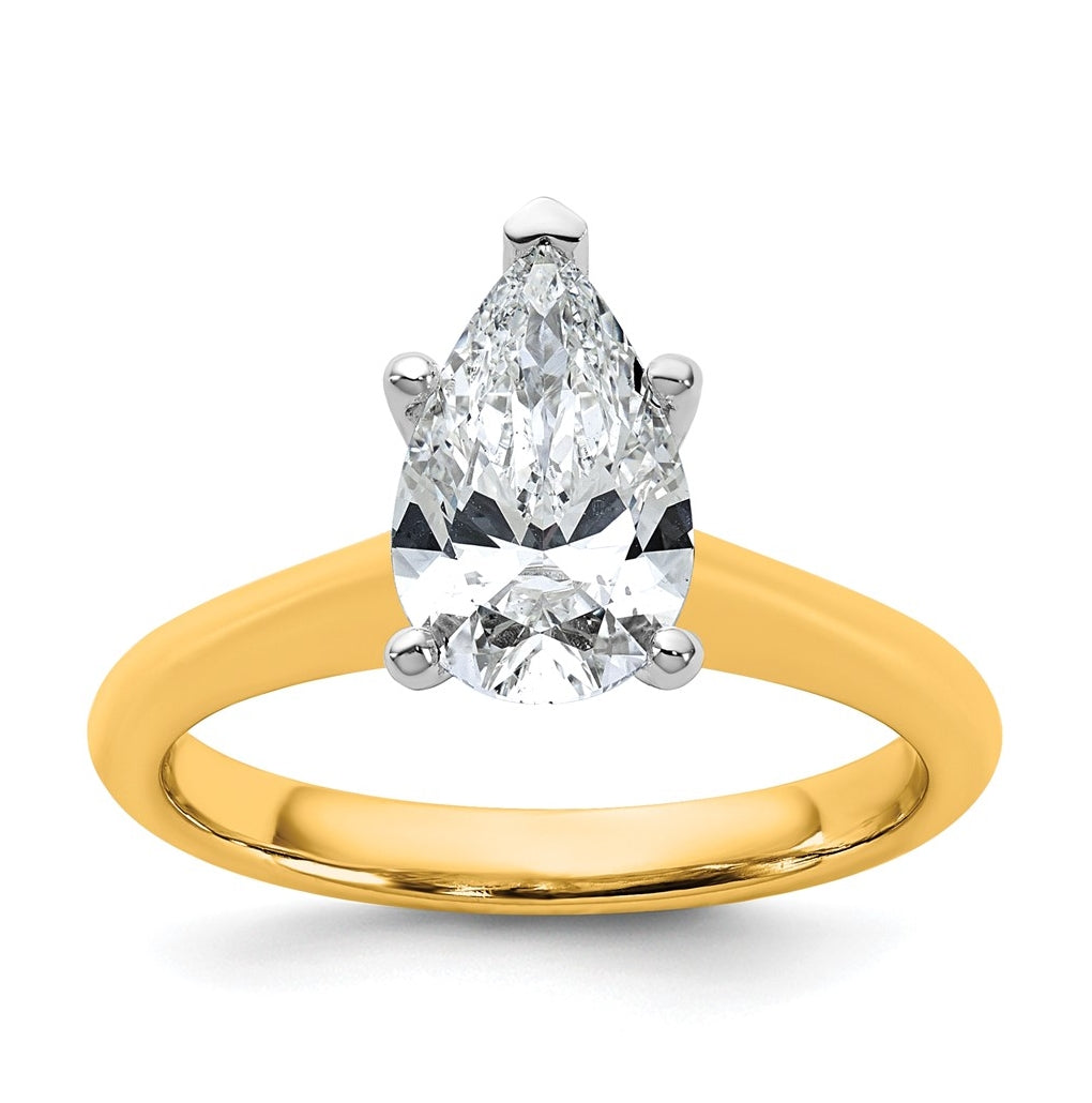 14k Two-Tone Gold 2ct Cert Lab Grown Diamond VS+ F+ Pear 8X Complete Solitaire Ring Size 5 – Elegant Jewelry Gift for Birthday, Anniversary, Engagement, Wedding