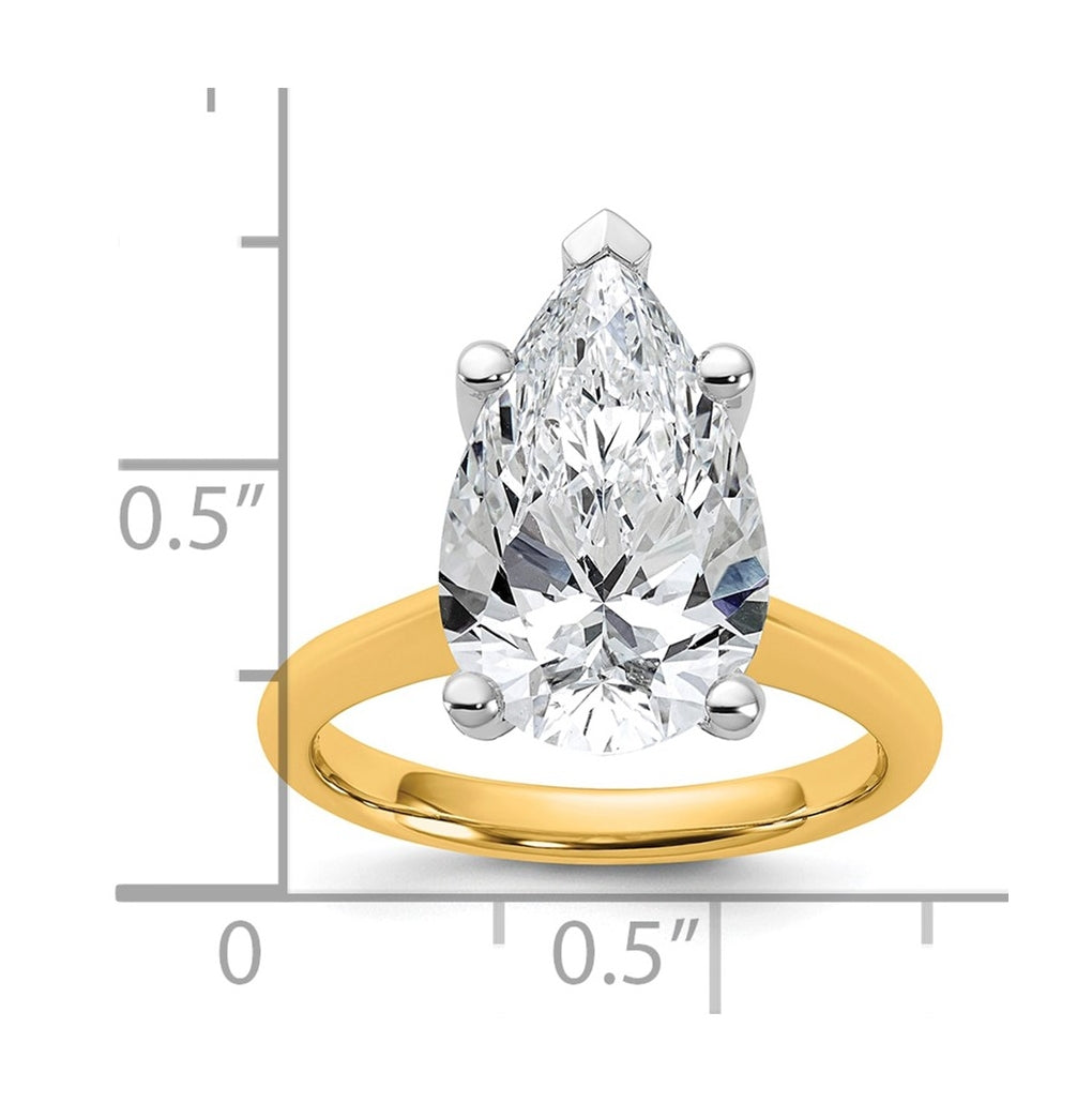 14k Two-Tone Gold 2ct Cert Lab Grown Diamond VS+ F+ Pear 8X Complete Solitaire Ring Size 5 – Elegant Jewelry Gift for Birthday, Anniversary, Engagement, Wedding