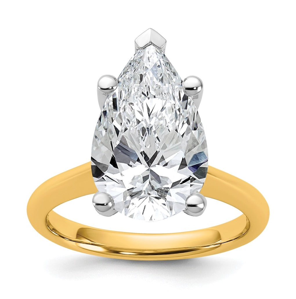 14k Two-Tone Gold 2ct Cert Lab Grown Diamond VS+ F+ Pear 8X Complete Solitaire Ring Size 5 – Elegant Jewelry Gift for Birthday, Anniversary, Engagement, Wedding