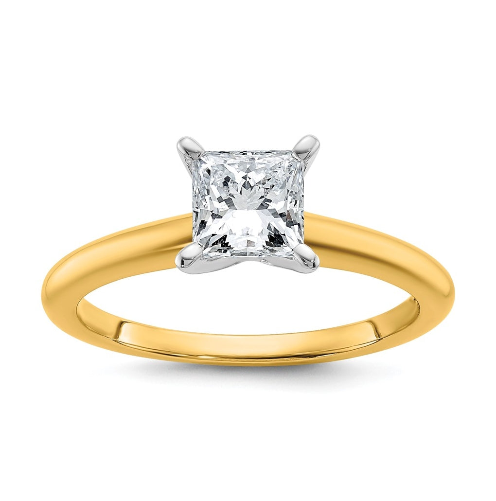 14k Two-Tone Gold 2ct Cert Lab Grown Diamond VS+ F+ Princess 8X Complete Solitaire Ring Size 5 – Elegant Jewelry Gift for Birthday, Anniversary, Engagement, Wedding