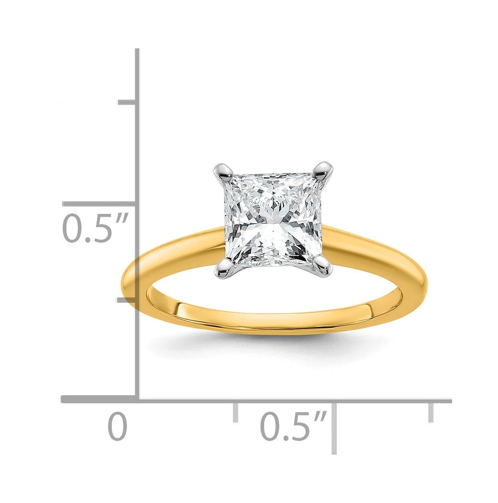 14k Two-Tone Gold 2ct Cert Lab Grown Diamond VS+ F+ Princess 8X Complete Solitaire Ring Size 5 – Elegant Jewelry Gift for Birthday, Anniversary, Engagement, Wedding