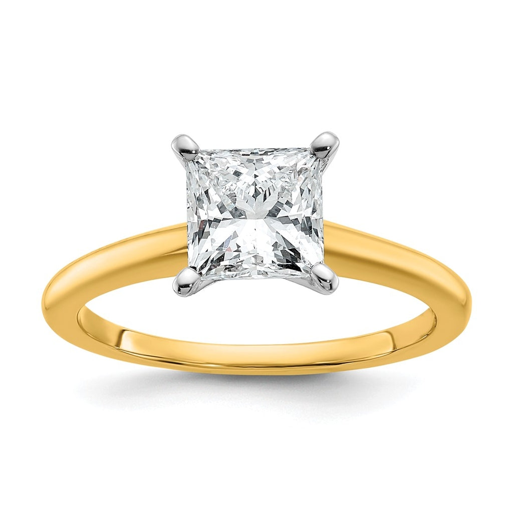 14k Two-Tone Gold 2ct Cert Lab Grown Diamond VS+ F+ Princess 8X Complete Solitaire Ring Size 5 – Elegant Jewelry Gift for Birthday, Anniversary, Engagement, Wedding