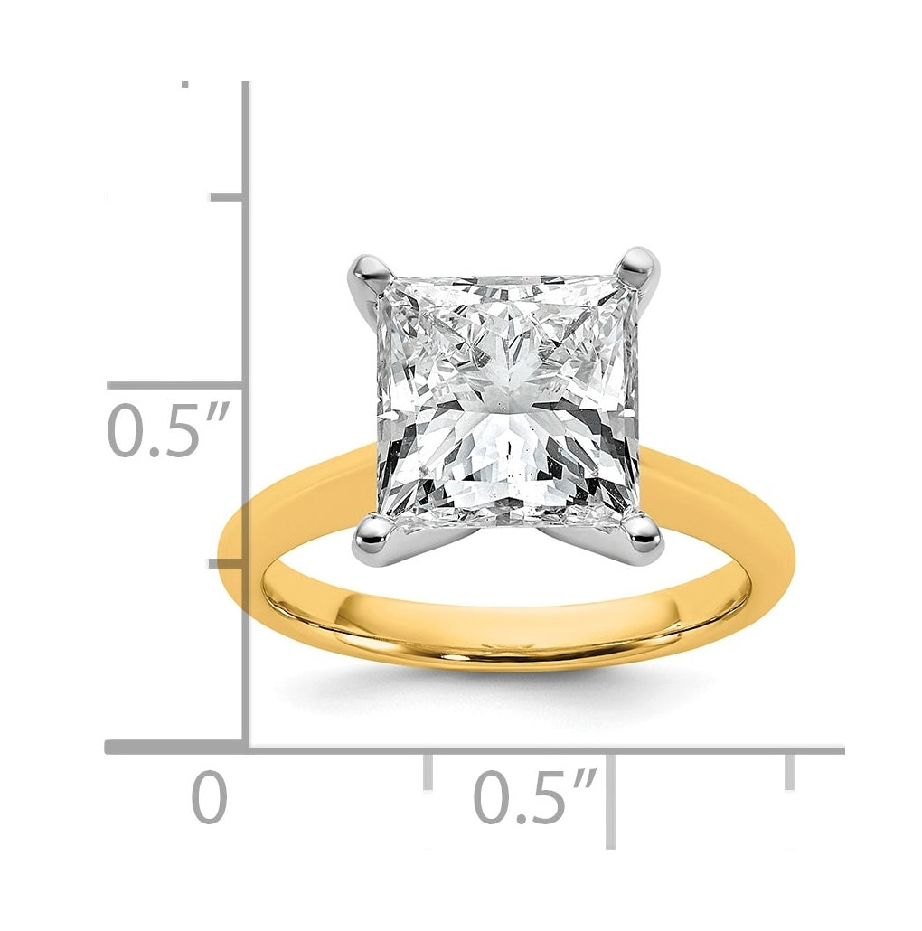 14k Two-Tone Gold 2ct Cert Lab Grown Diamond VS+ F+ Princess 8X Complete Solitaire Ring Size 5 – Elegant Jewelry Gift for Birthday, Anniversary, Engagement, Wedding