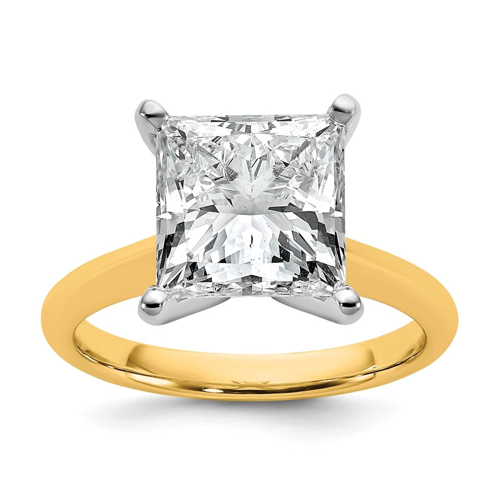 14k Two-Tone Gold 2ct Cert Lab Grown Diamond VS+ F+ Princess 8X Complete Solitaire Ring Size 5 – Elegant Jewelry Gift for Birthday, Anniversary, Engagement, Wedding