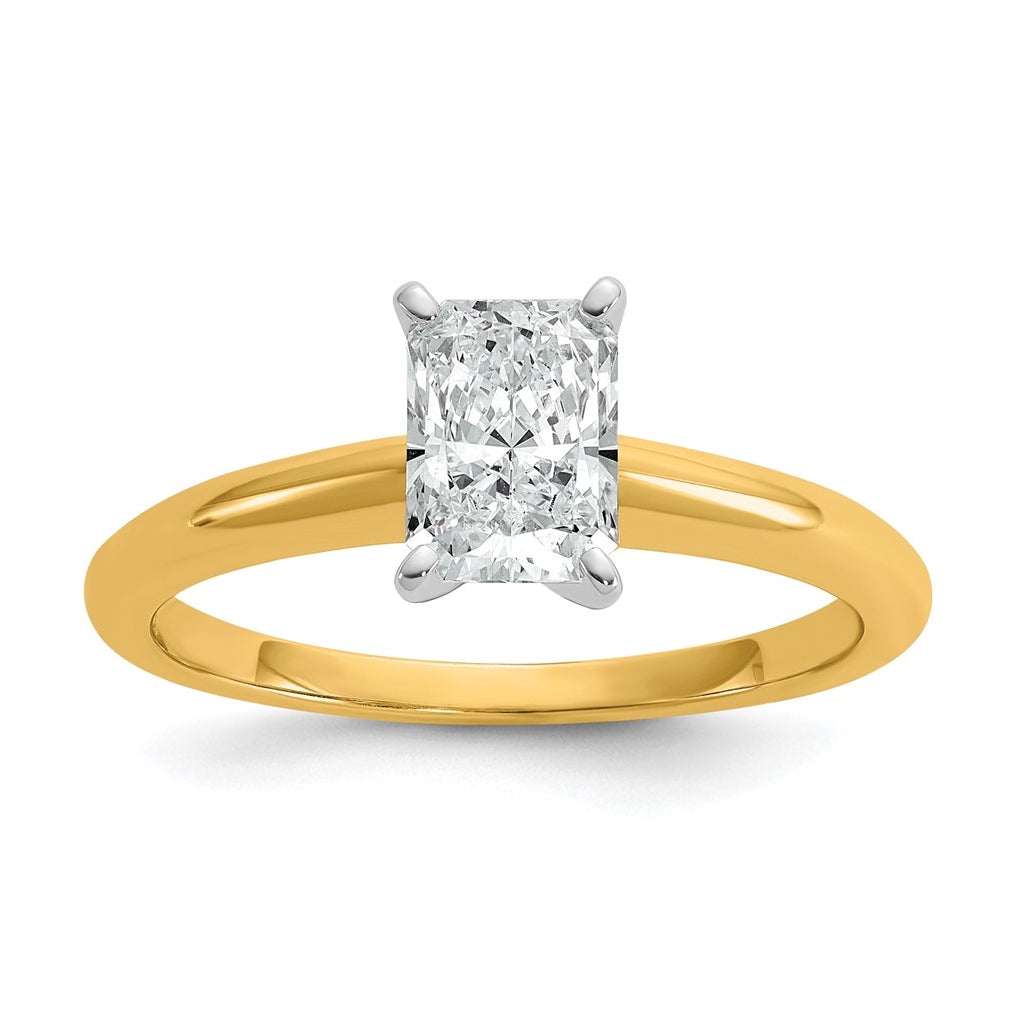 14k Two-Tone Gold 2ct Cert Lab Grown Diamond VS+ F+ Radiant 8X Complete Solitaire Ring Size 5 – Elegant Jewelry Gift for Birthday, Anniversary, Engagement, Wedding