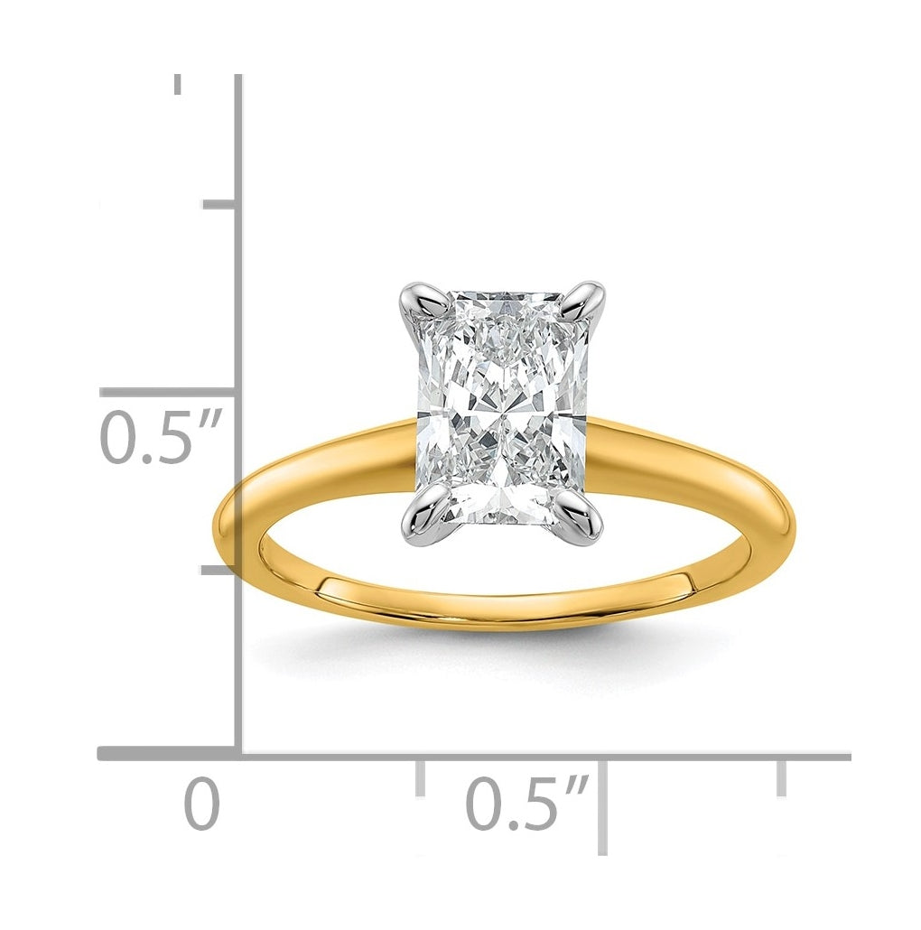 14k Two-Tone Gold 2ct Cert Lab Grown Diamond VS+ F+ Radiant 8X Complete Solitaire Ring Size 5 – Elegant Jewelry Gift for Birthday, Anniversary, Engagement, Wedding
