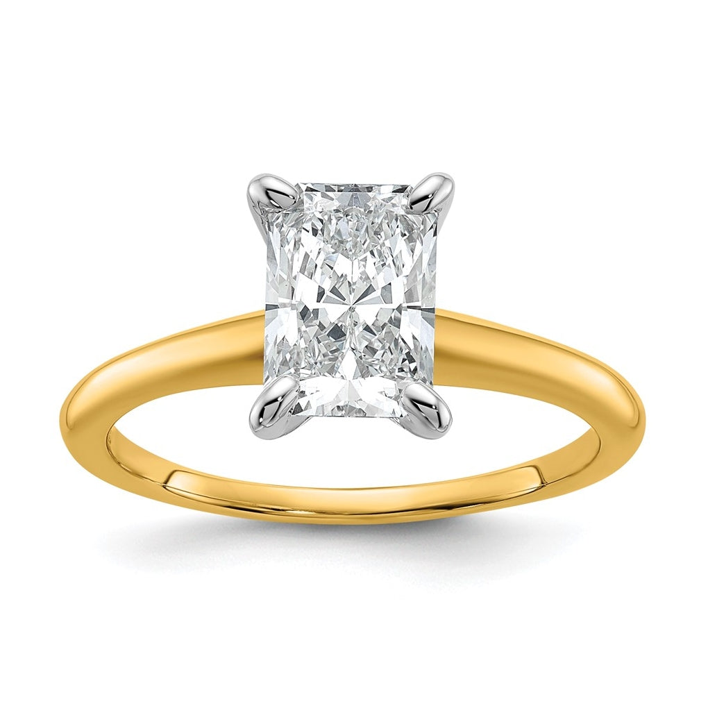14k Two-Tone Gold 2ct Cert Lab Grown Diamond VS+ F+ Radiant 8X Complete Solitaire Ring Size 5 – Elegant Jewelry Gift for Birthday, Anniversary, Engagement, Wedding