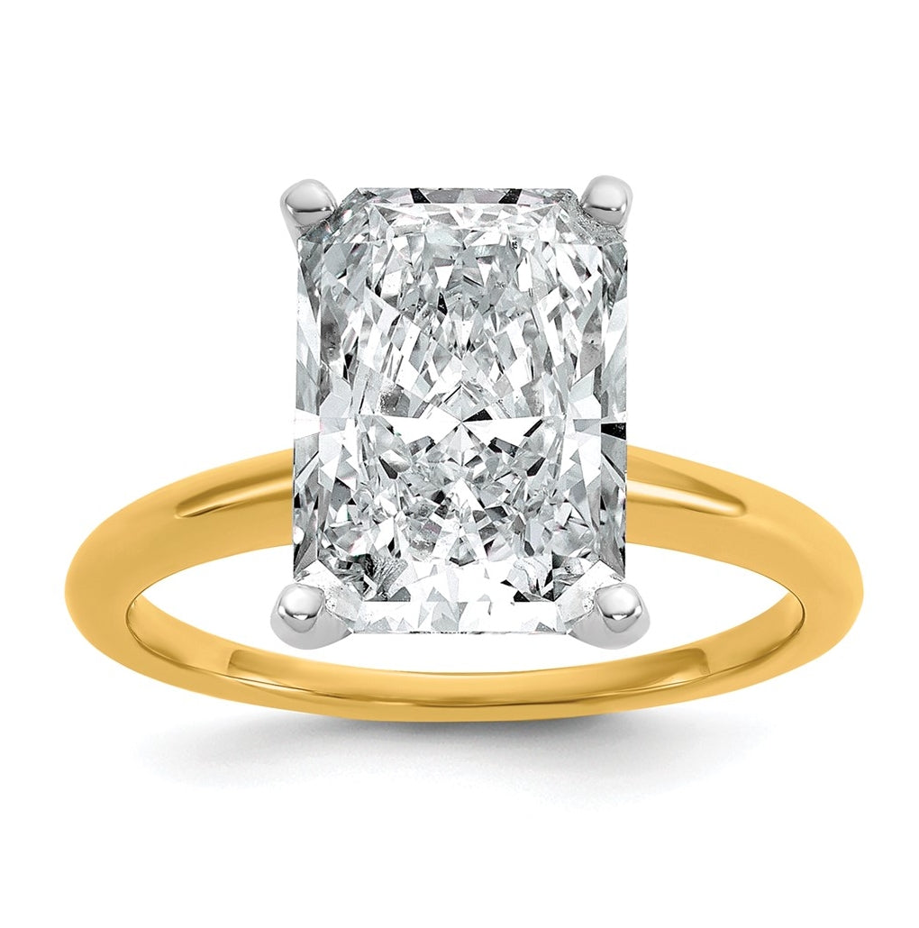 14k Two-Tone Gold 2ct Cert Lab Grown Diamond VS+ F+ Radiant 8X Complete Solitaire Ring Size 5 – Elegant Jewelry Gift for Birthday, Anniversary, Engagement, Wedding