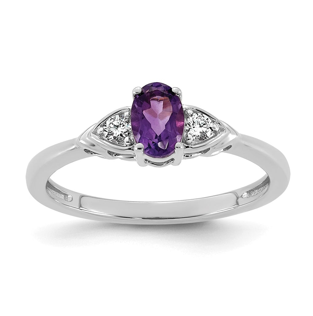 14K Yellow Gold Amethyst & 1/10 carat Lab Grown Diamond VS/SI+ G+ February Birthstone Complete Ring – Elegant Jewelry Gift for Birthday, Anniversary, Engagement, Wedding
