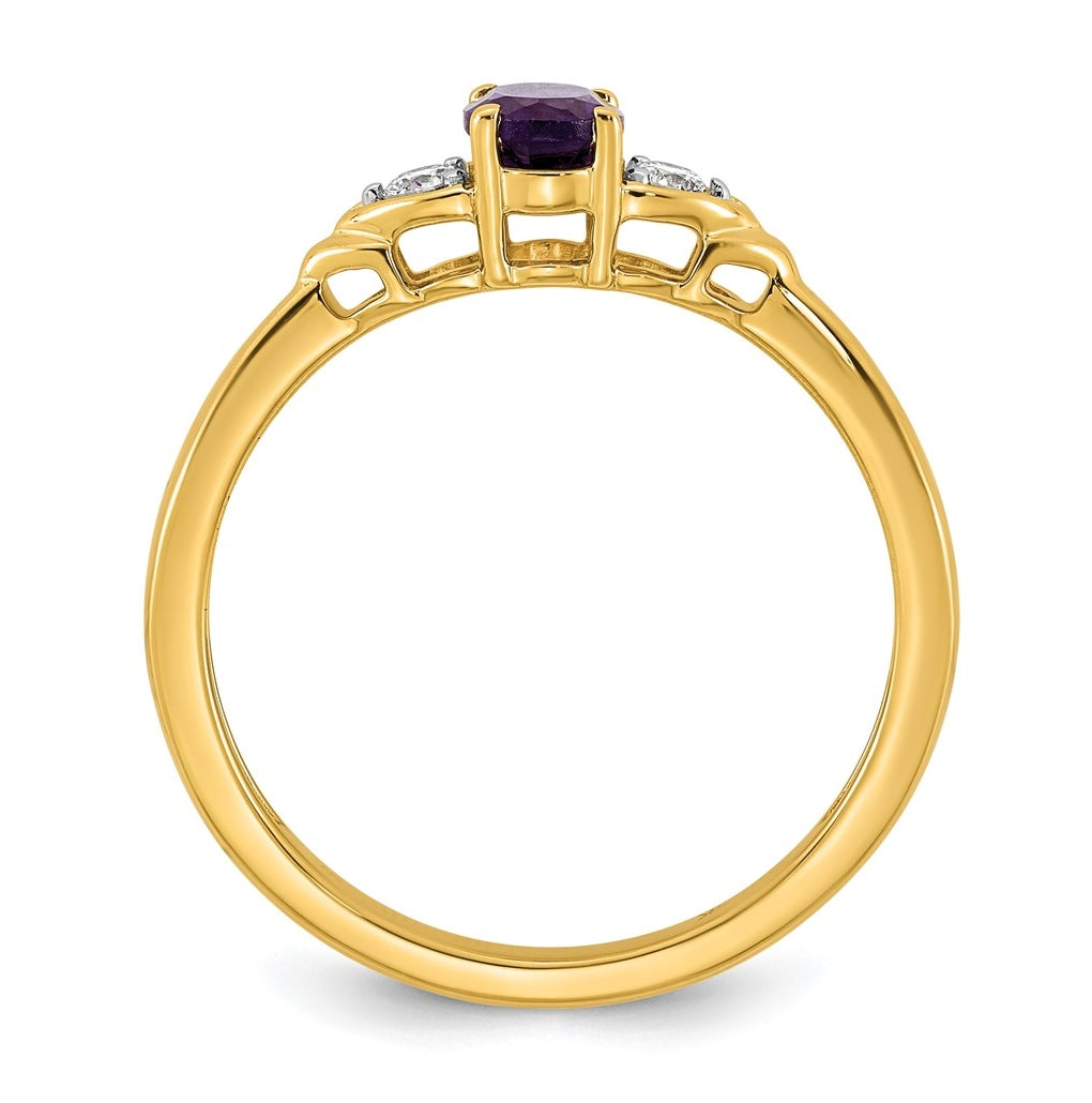 14K Yellow Gold Amethyst & 1/10 carat Lab Grown Diamond VS/SI+ G+ February Birthstone Complete Ring – Elegant Jewelry Gift for Birthday, Anniversary, Engagement, Wedding