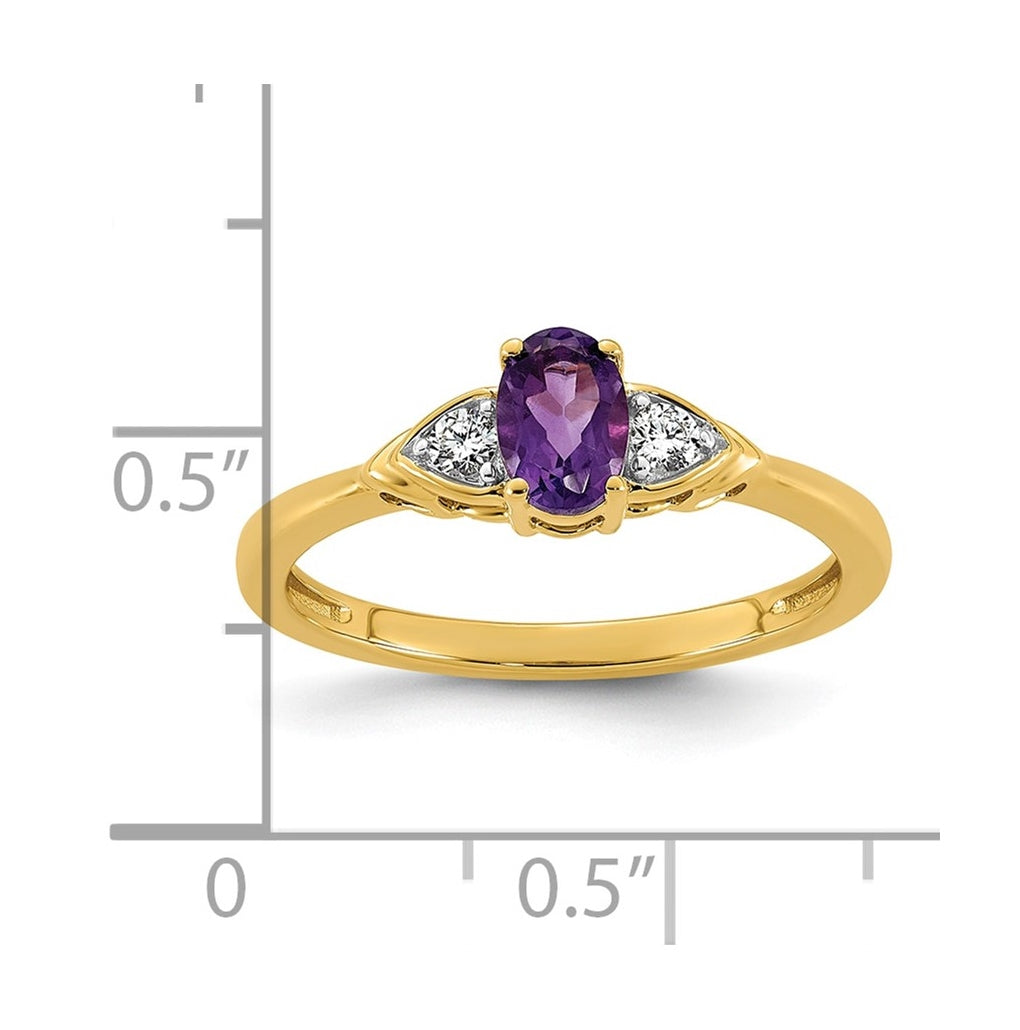 14K Yellow Gold Amethyst & 1/10 carat Lab Grown Diamond VS/SI+ G+ February Birthstone Complete Ring – Elegant Jewelry Gift for Birthday, Anniversary, Engagement, Wedding