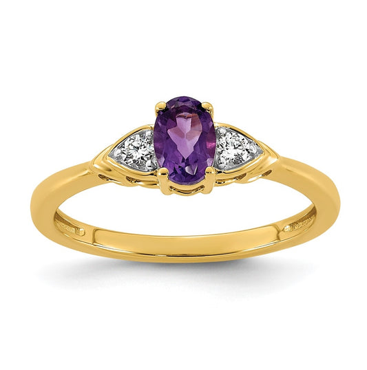 14K Yellow Gold Amethyst & 1/10 carat Lab Grown Diamond VS/SI+ G+ February Birthstone Complete Ring – Elegant Jewelry Gift for Birthday, Anniversary, Engagement, Wedding