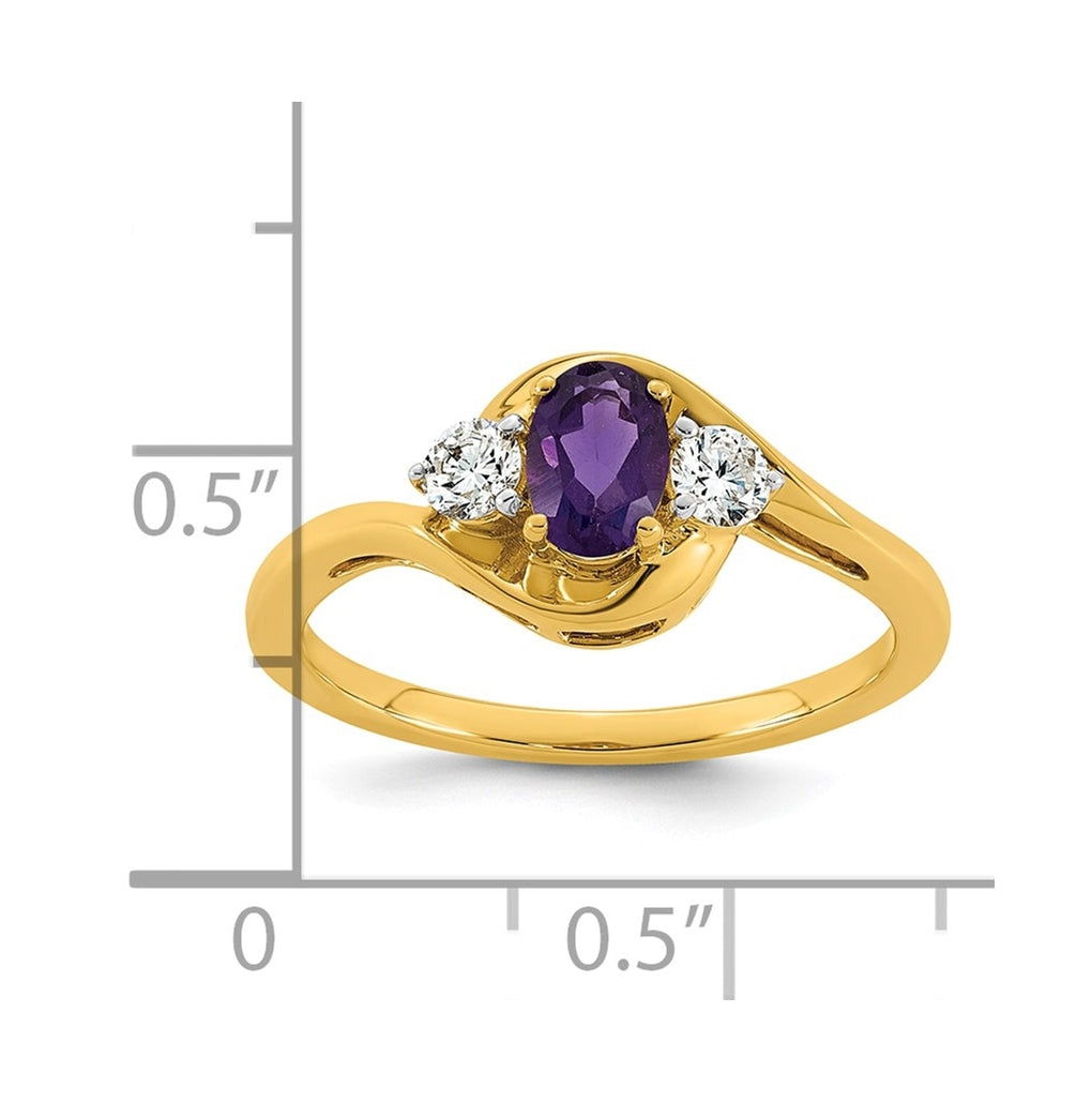 14K Yellow Gold Amethyst & 1/5 carat Lab Grown Diamond VS/SI+ G+ February Birthstone Complete Ring – Elegant Jewelry Gift for Birthday, Anniversary, Engagement, Wedding