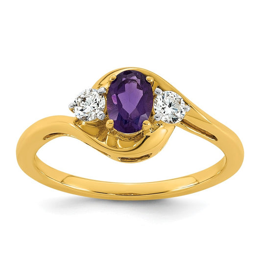 14K Yellow Gold Amethyst & 1/5 carat Lab Grown Diamond VS/SI+ G+ February Birthstone Complete Ring – Elegant Jewelry Gift for Birthday, Anniversary, Engagement, Wedding