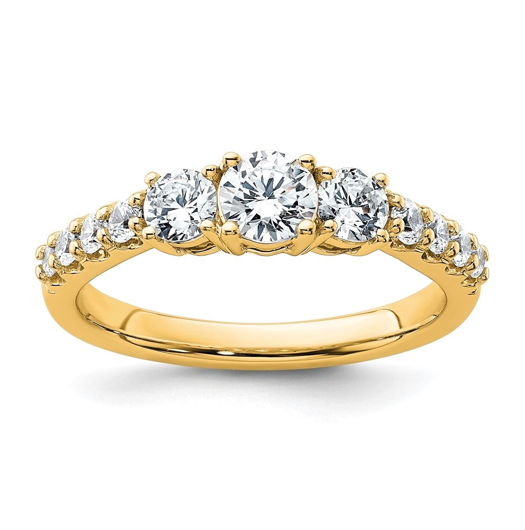 10k Yellow Gold 1ct Lab Grown Diamond VS+ F+ Round Complete 3 Stone Engagement Ring Size 5 – Elegant Jewelry Gift for Birthday, Anniversary, Engagement, Wedding
