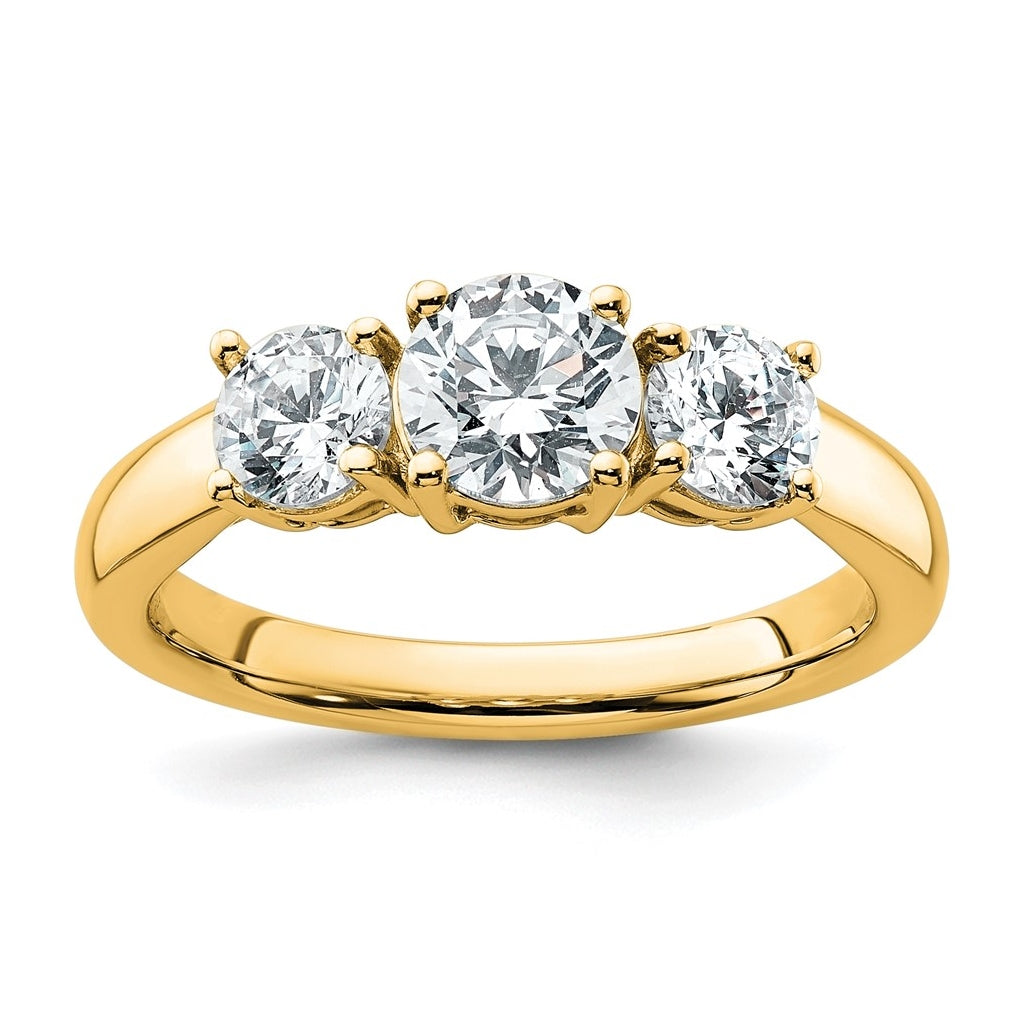 10K Yellow Gold 3/4ct Lab Grown Diamond VS+ F+ Round Complete 3 Stone Engagement Ring Size 5 – Elegant Jewelry Gift for Birthday, Anniversary, Engagement, Wedding