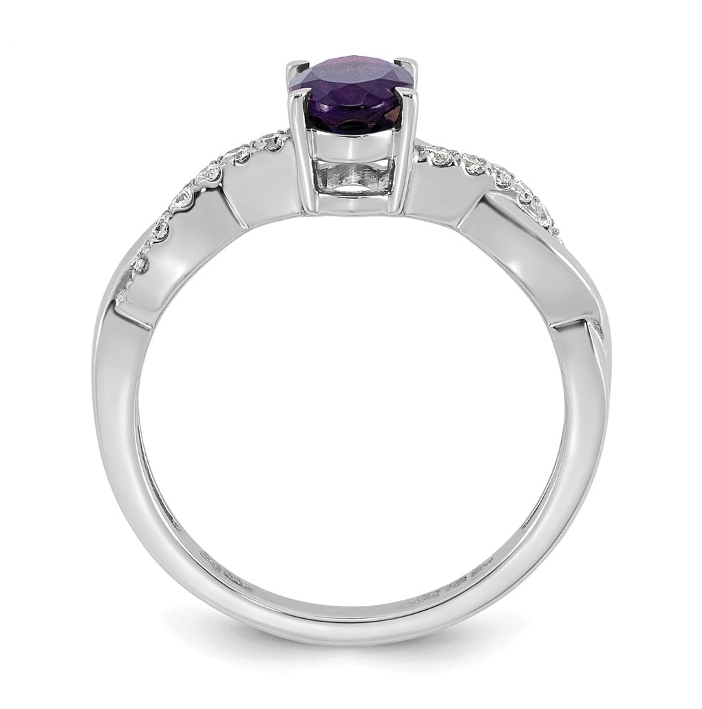 14K White Gold Oval Amethyst & Lab Grown Diamond VS/SI+ G+ February Birthstone Complete Ring – Elegant Jewelry Gift for Birthday, Anniversary, Engagement, Wedding