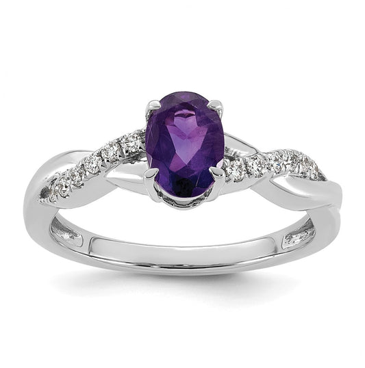 14K White Gold Oval Amethyst & Lab Grown Diamond VS/SI+ G+ February Birthstone Complete Ring – Elegant Jewelry Gift for Birthday, Anniversary, Engagement, Wedding