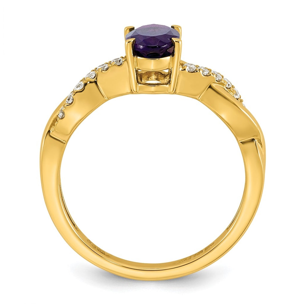 10K Yellow Gold Oval Amethyst & 1/10 Cttw Lab Grown Diamond VS/SI+ G+ February Birthstone Complete Ring – Elegant Jewelry Gift for Birthday, Anniversary, Engagement, Wedding