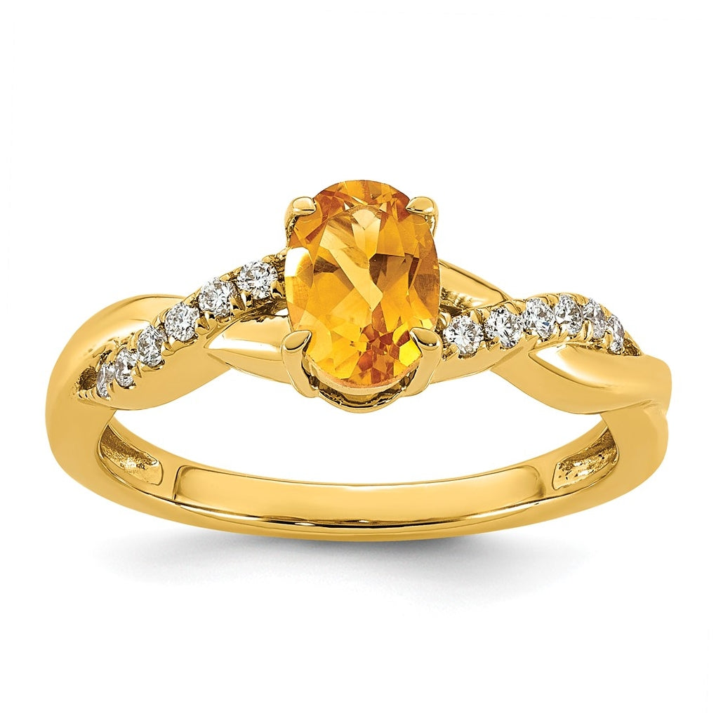 10K Yellow Gold Oval Amethyst & 1/10 Cttw Lab Grown Diamond VS/SI+ G+ February Birthstone Complete Ring – Elegant Jewelry Gift for Birthday, Anniversary, Engagement, Wedding