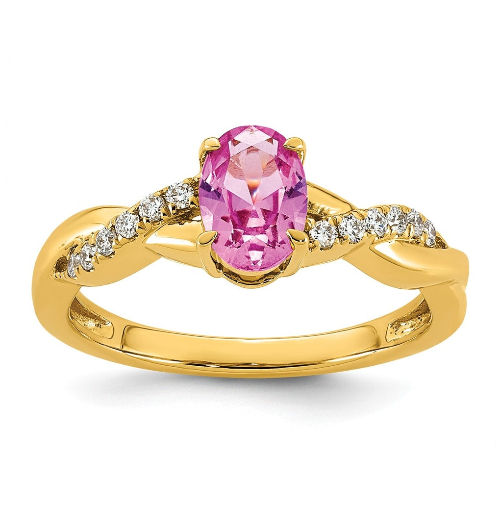 10K Yellow Gold Oval Amethyst & 1/10 Cttw Lab Grown Diamond VS/SI+ G+ February Birthstone Complete Ring – Elegant Jewelry Gift for Birthday, Anniversary, Engagement, Wedding