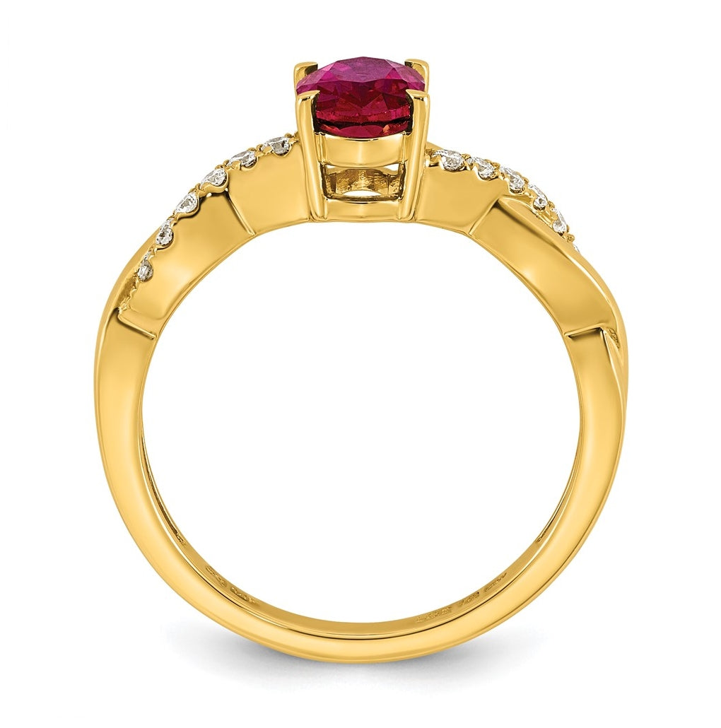 10K Yellow Gold Oval Amethyst & 1/10 Cttw Lab Grown Diamond VS/SI+ G+ February Birthstone Complete Ring – Elegant Jewelry Gift for Birthday, Anniversary, Engagement, Wedding