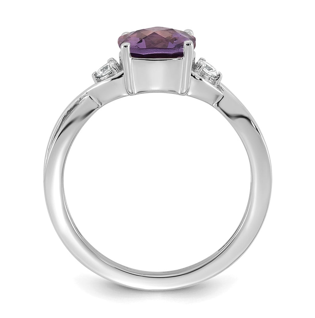 14K White Gold Checkerboard Amethyst & Lab Grown Diamond VS/SI+ G+ February Birthstone Complete Ring – Elegant Jewelry Gift for Birthday, Anniversary, Engagement, Wedding