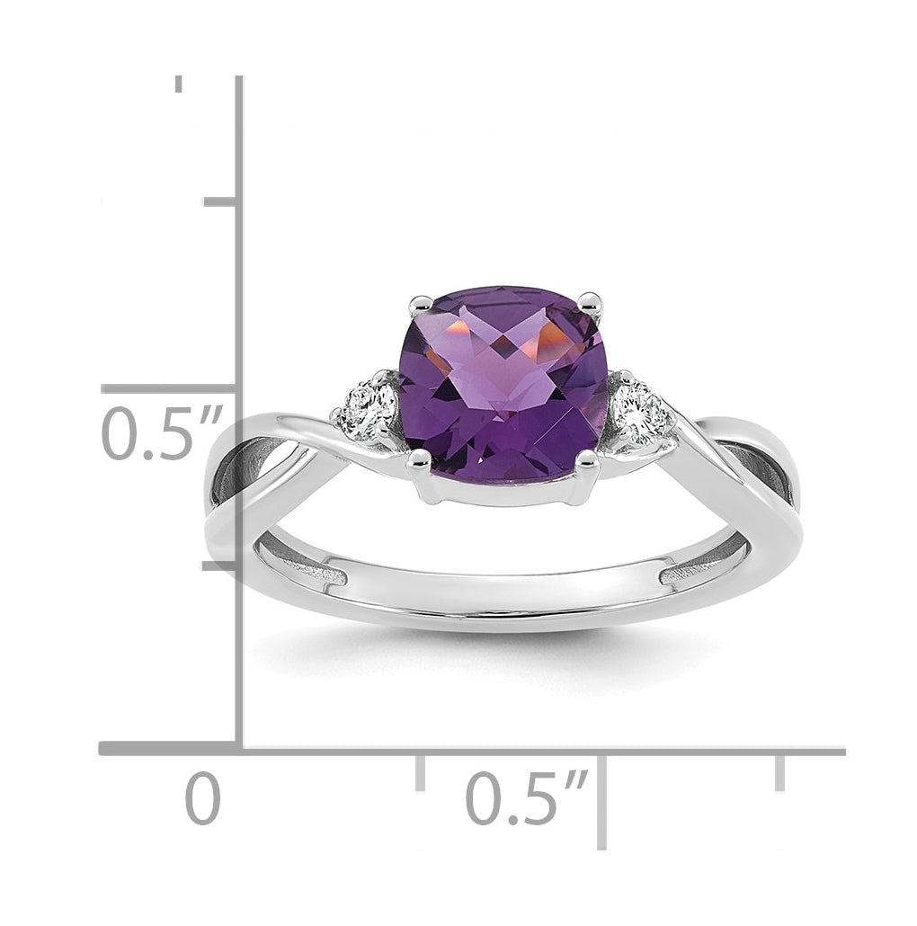 14K White Gold Checkerboard Amethyst & Lab Grown Diamond VS/SI+ G+ February Birthstone Complete Ring – Elegant Jewelry Gift for Birthday, Anniversary, Engagement, Wedding