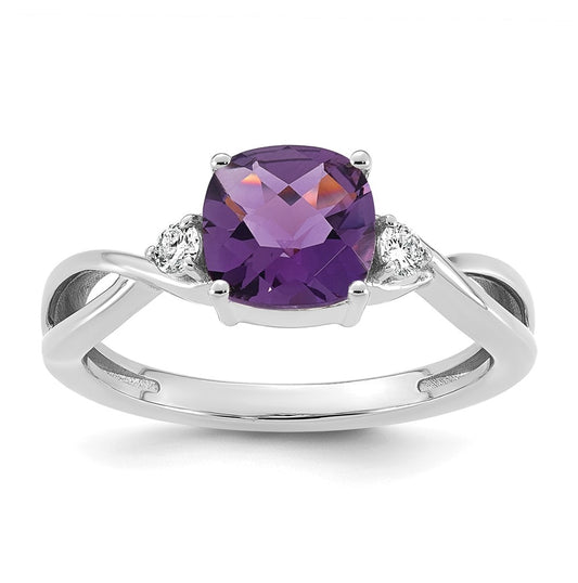 14K White Gold Checkerboard Amethyst & Lab Grown Diamond VS/SI+ G+ February Birthstone Complete Ring – Elegant Jewelry Gift for Birthday, Anniversary, Engagement, Wedding
