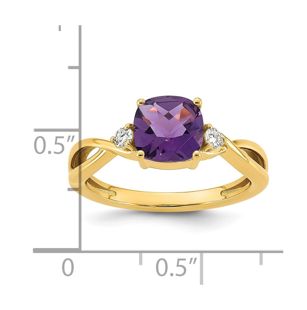 14K White Gold Checkerboard Amethyst & Lab Grown Diamond VS/SI+ G+ February Birthstone Complete Ring – Elegant Jewelry Gift for Birthday, Anniversary, Engagement, Wedding