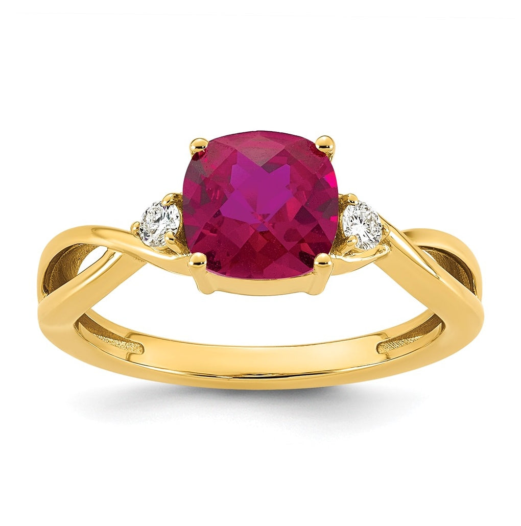 10K Yellow Gold Checkerboard Amethyst & Lab Grown Diamond VS/SI+ G+ February Birthstone Complete Ring – Elegant Jewelry Gift for Birthday, Anniversary, Engagement, Wedding
