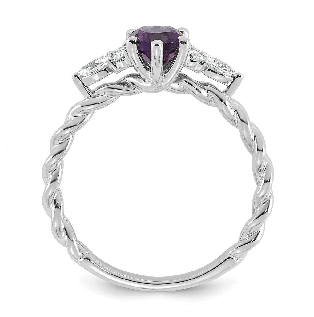 14K White Gold Polished Amethyst & 1/6 carat Lab Grown Diamond VS/SI+ G+ February Birthstone Complete Twisted Ring – Elegant Jewelry Gift for Birthday, Anniversary, Engagement, Wedding