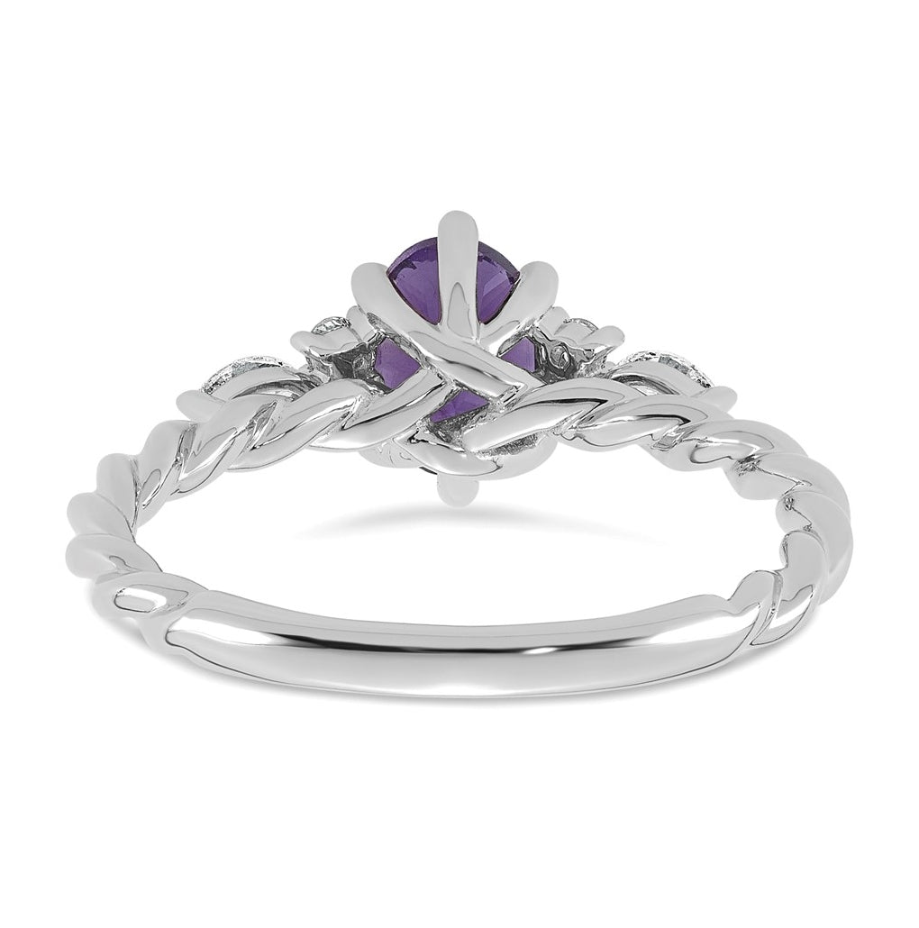 14K White Gold Polished Amethyst & 1/6 carat Lab Grown Diamond VS/SI+ G+ February Birthstone Complete Twisted Ring – Elegant Jewelry Gift for Birthday, Anniversary, Engagement, Wedding
