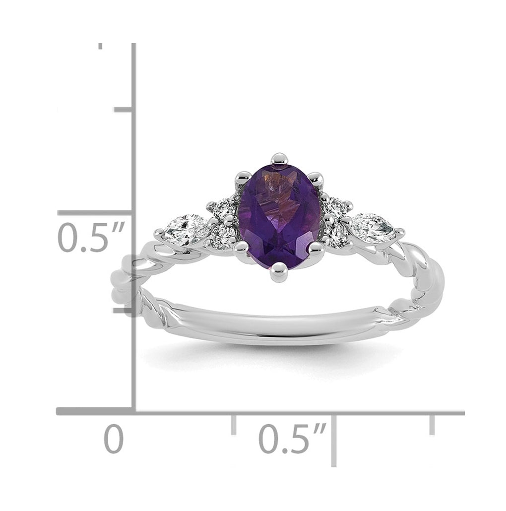 14K White Gold Polished Amethyst & 1/6 carat Lab Grown Diamond VS/SI+ G+ February Birthstone Complete Twisted Ring – Elegant Jewelry Gift for Birthday, Anniversary, Engagement, Wedding