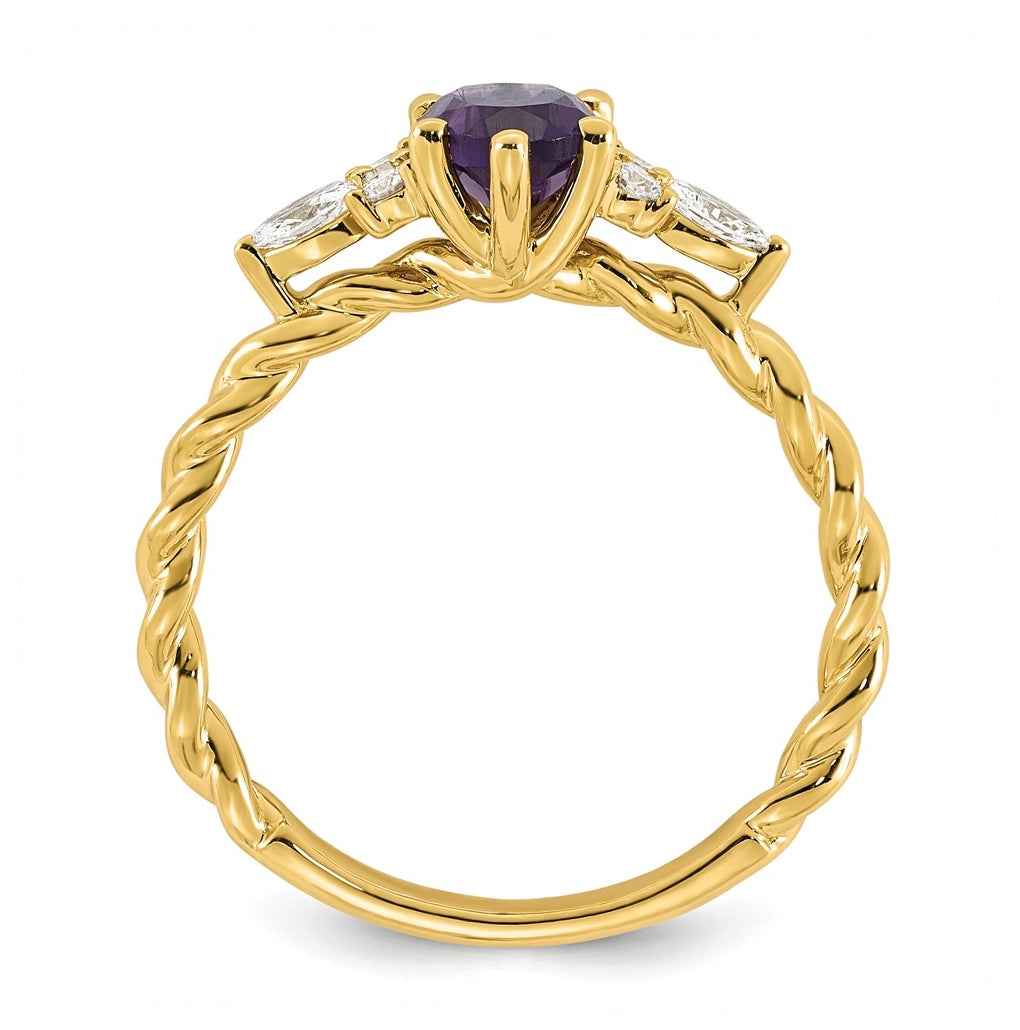 14K White Gold Polished Amethyst & 1/6 carat Lab Grown Diamond VS/SI+ G+ February Birthstone Complete Twisted Ring – Elegant Jewelry Gift for Birthday, Anniversary, Engagement, Wedding