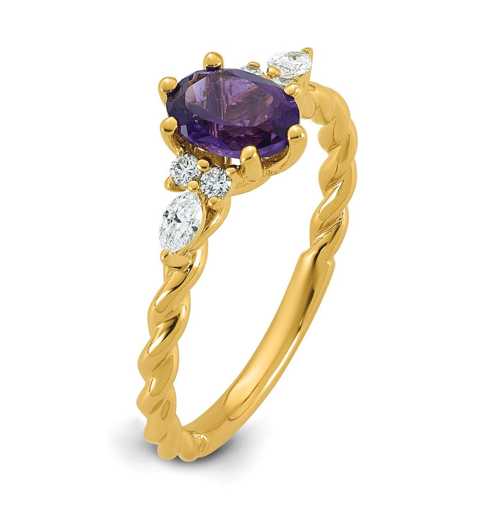 14K White Gold Polished Amethyst & 1/6 carat Lab Grown Diamond VS/SI+ G+ February Birthstone Complete Twisted Ring – Elegant Jewelry Gift for Birthday, Anniversary, Engagement, Wedding