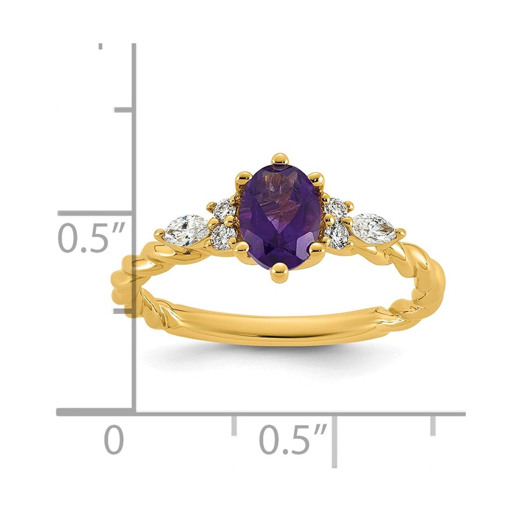14K White Gold Polished Amethyst & 1/6 carat Lab Grown Diamond VS/SI+ G+ February Birthstone Complete Twisted Ring – Elegant Jewelry Gift for Birthday, Anniversary, Engagement, Wedding