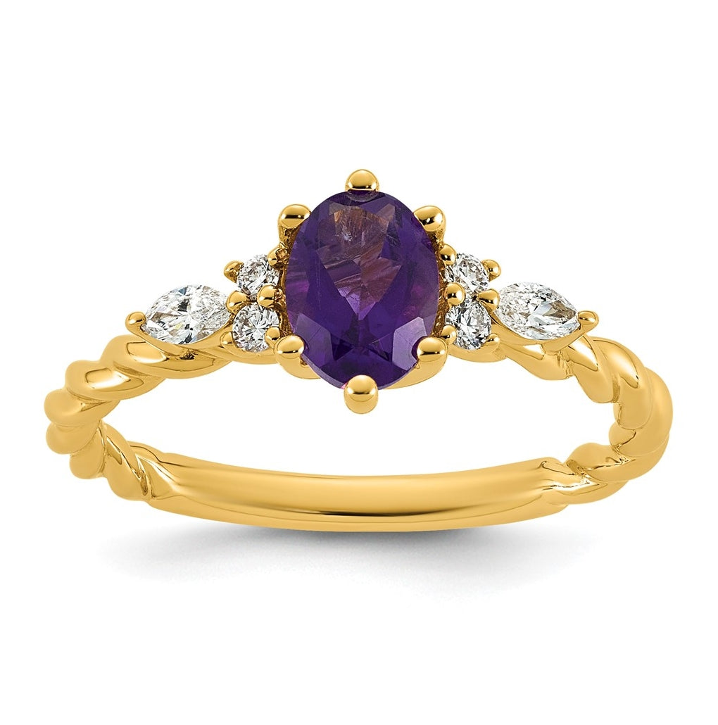 14K White Gold Polished Amethyst & 1/6 carat Lab Grown Diamond VS/SI+ G+ February Birthstone Complete Twisted Ring – Elegant Jewelry Gift for Birthday, Anniversary, Engagement, Wedding