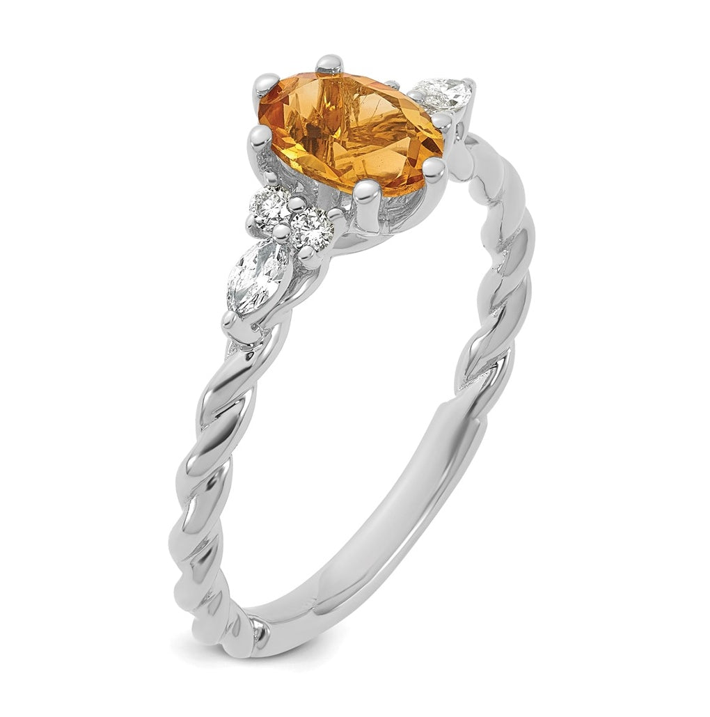 14K White Gold Polished Amethyst & 1/6 carat Lab Grown Diamond VS/SI+ G+ February Birthstone Complete Twisted Ring – Elegant Jewelry Gift for Birthday, Anniversary, Engagement, Wedding
