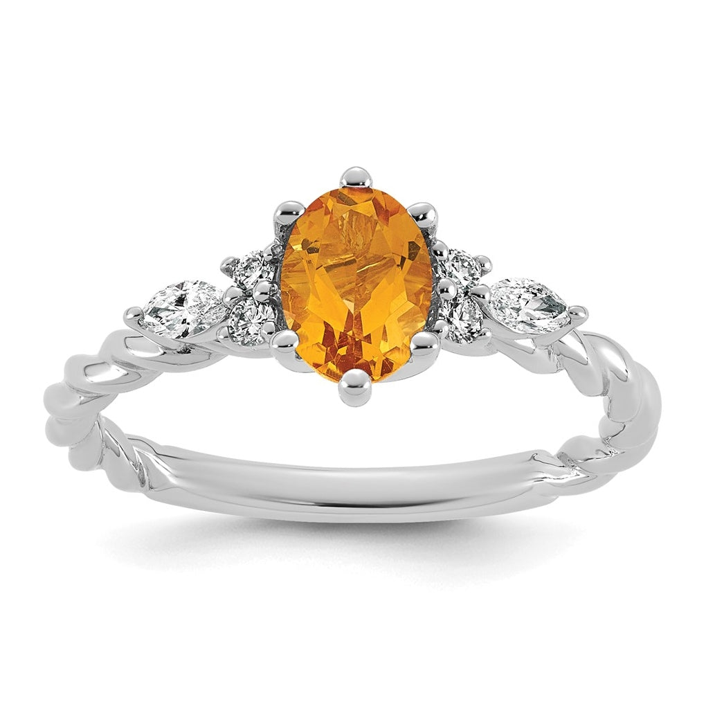 14K White Gold Polished Amethyst & 1/6 carat Lab Grown Diamond VS/SI+ G+ February Birthstone Complete Twisted Ring – Elegant Jewelry Gift for Birthday, Anniversary, Engagement, Wedding